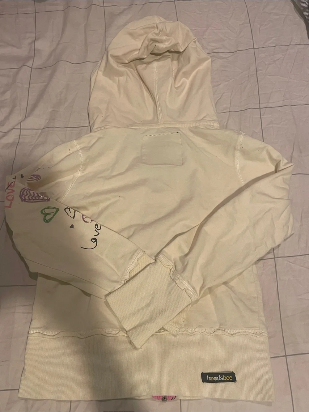 GoodsBee Cream Hoodie with Pink Heart Lining